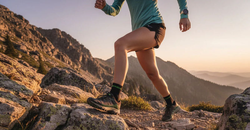 A trail runner on a mountain path