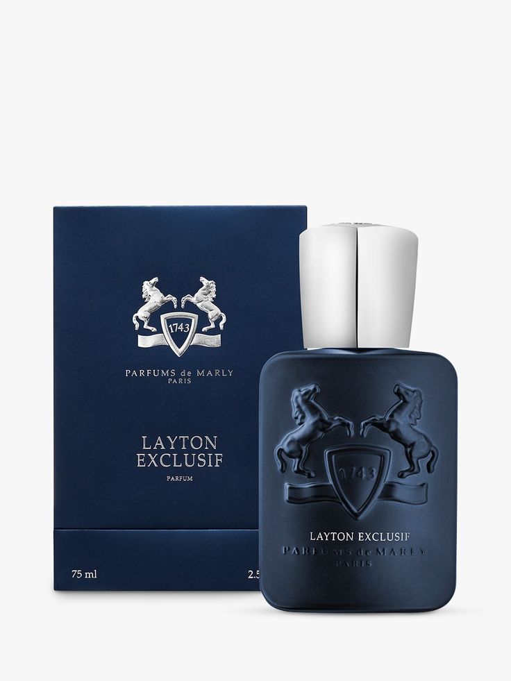 Parfums de Marly Layton Exclusif 75ml bottle beside its dark blue box